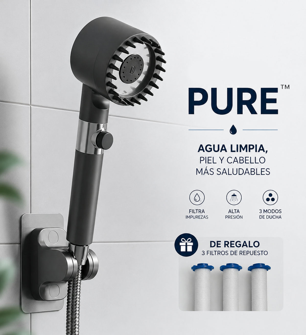 Alcachofa de ducha de alta presión + 3 Filtros de regalo - Pure™